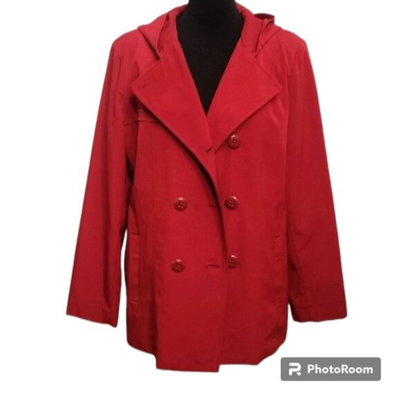 Red Double-Breasted, Hooded All-Weather/Raincoat - Croft & Barrow - Size Large - Picture 1 of 13